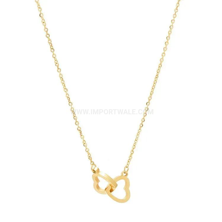 Double Ring Heart Pendant Titanium Steel Clavicle Chain