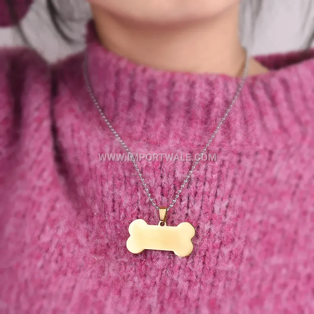 Polished Stainless Steel Dog Tag Style Pendant Necklace