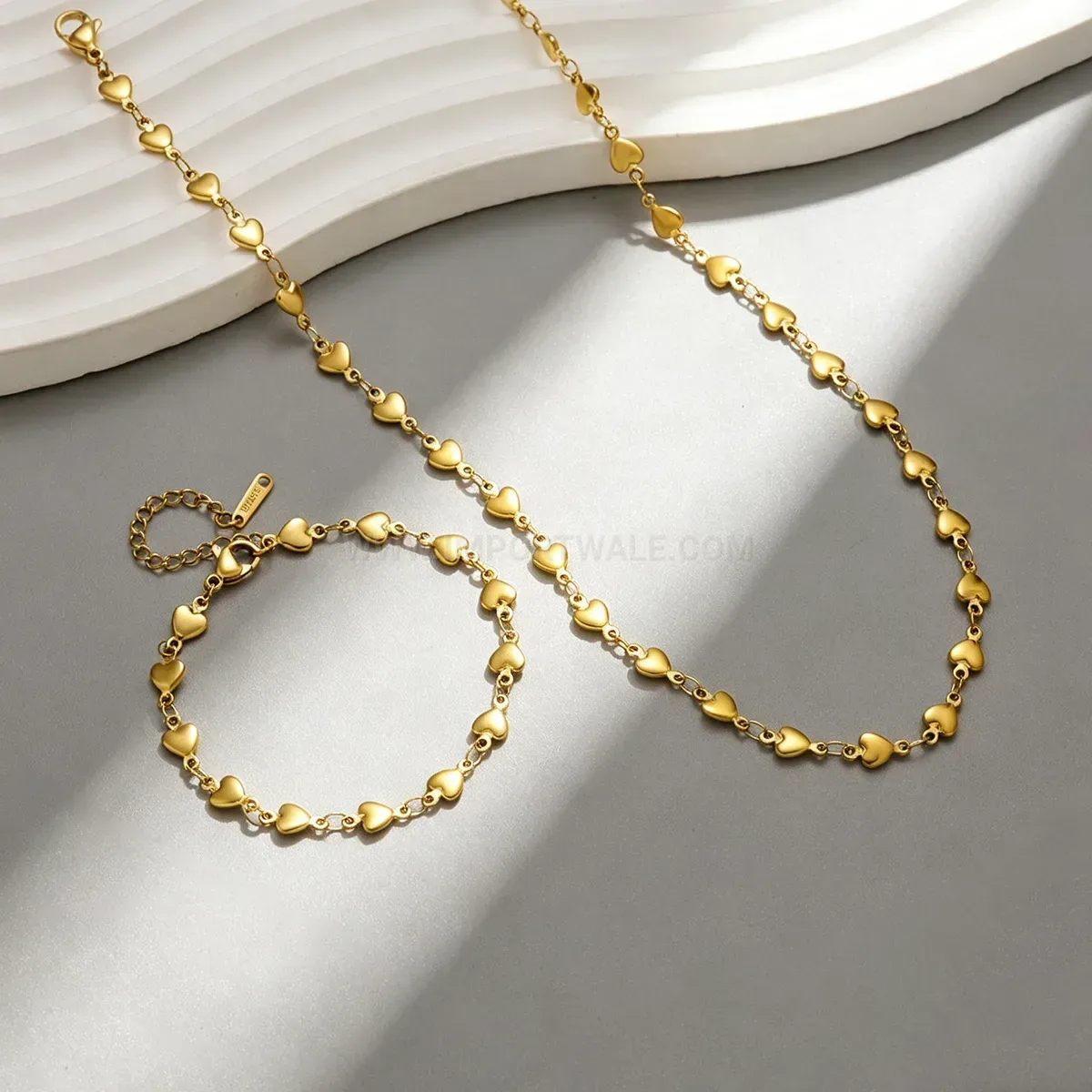 Stylish Stainless Steel Heart Charm Link Chain Jewelry Set