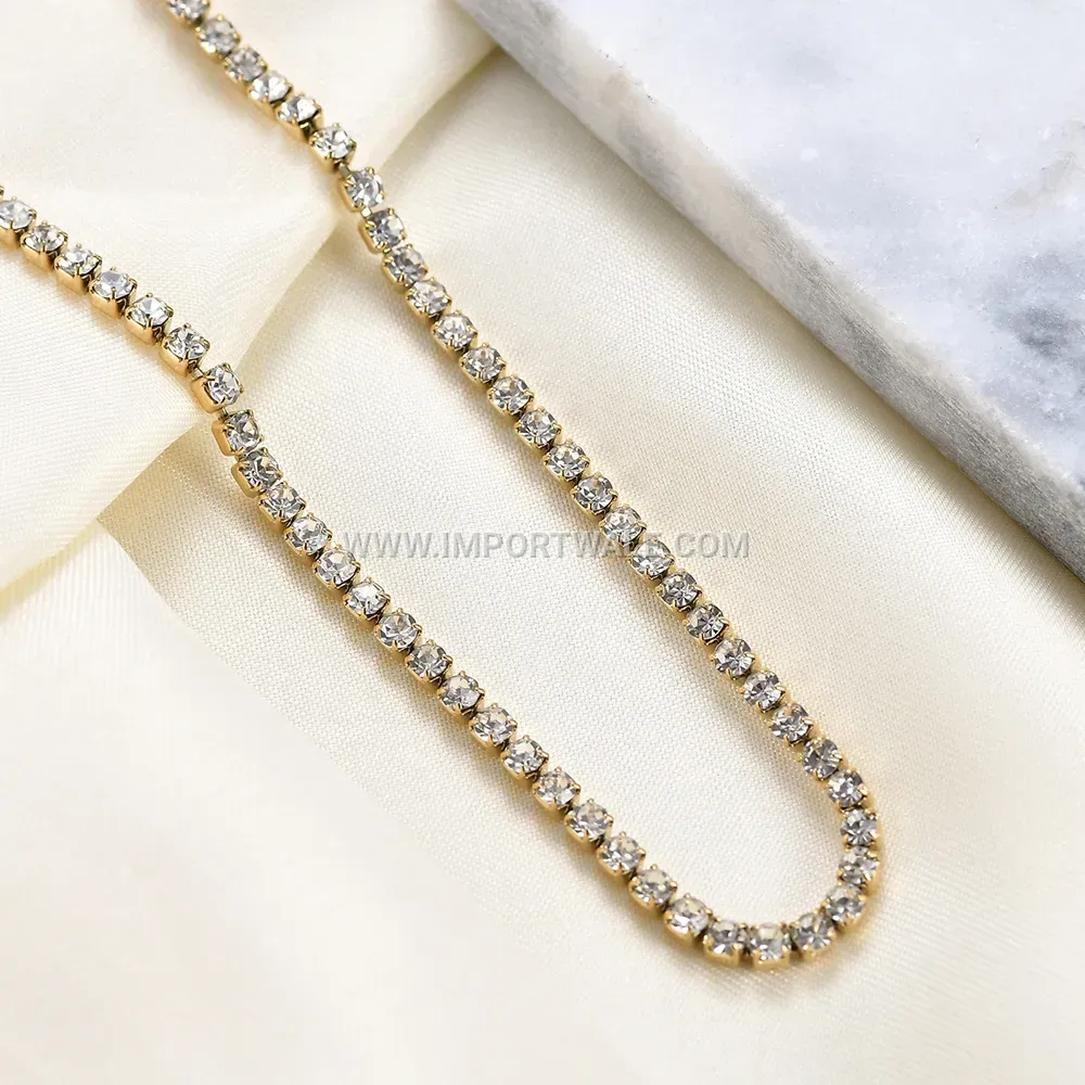 Dainty Single Row Cubic Zirconia Tennis Chain Collar Necklace