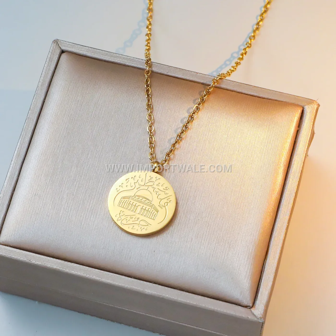 Stainless Steel Gold Plated Al-Aqsa Mosque Pendant Islamic Necklace