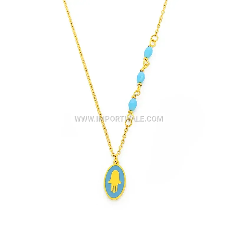Gold Plated Titanium Steel Evil Eye Hand Pendant Necklace