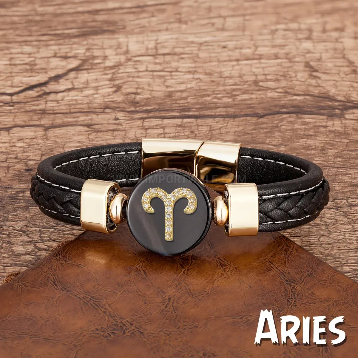 Zodiac Woven Leather Bracelet with Stainless Steel Clasp