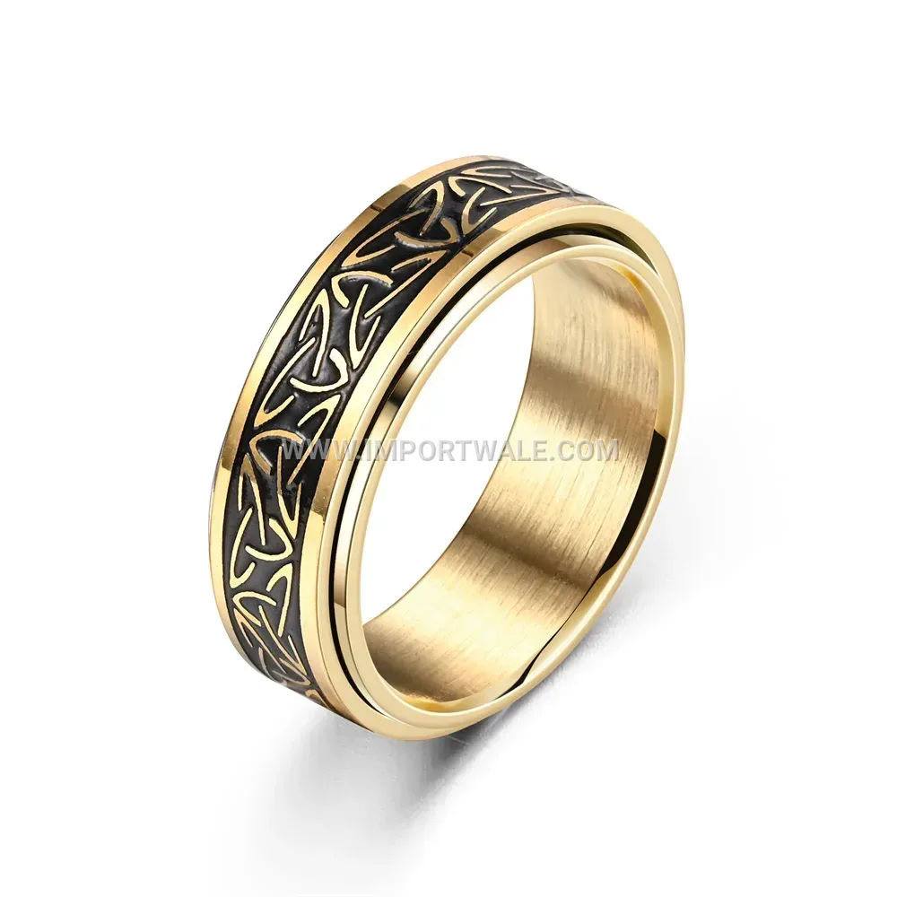 Rotatable Viking Script Stainless Steel Band Ring