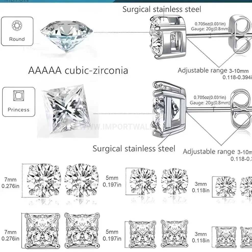 Classic Titanium Steel Four-Prong Stud Earrings Set
