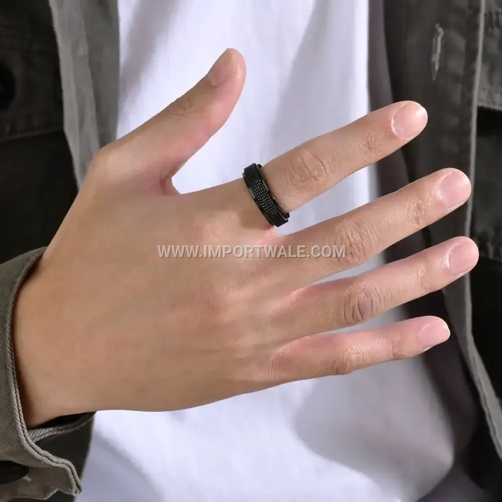 Rotatable Braided Mesh Texture Stainless Steel Band Ring