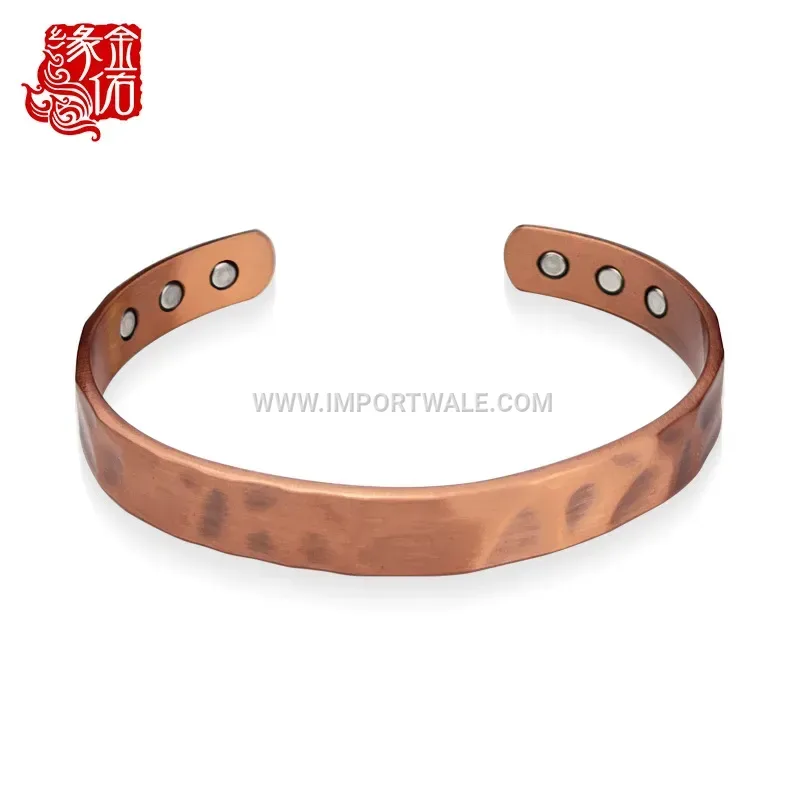 Vintage Hammered Pure Copper Open Magnetic Bracelet for Women