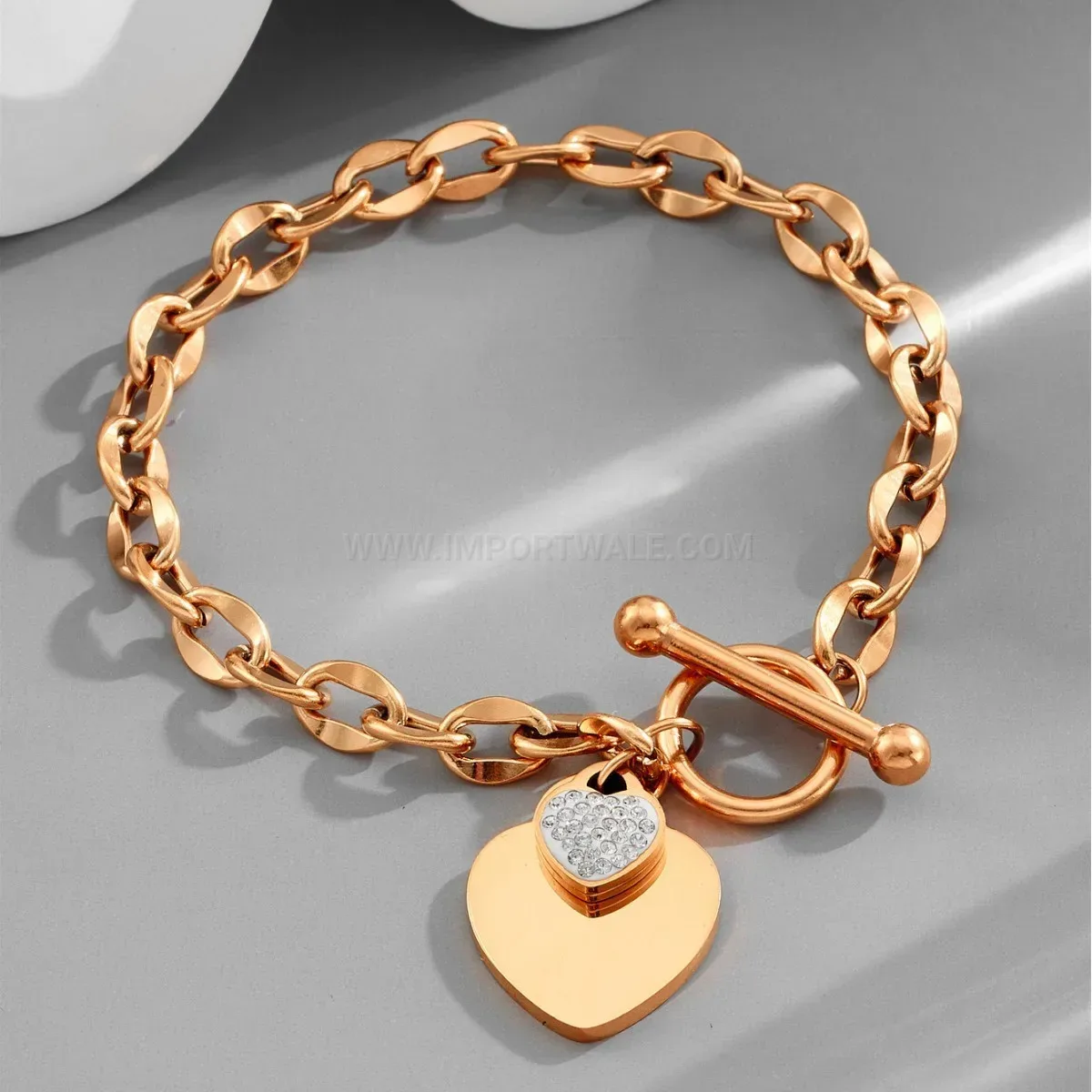 Trendy Heart Charm Titanium Steel Toggle Bracelet