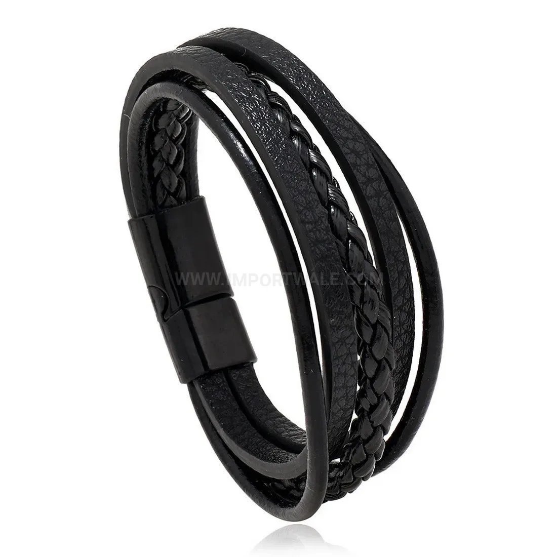 Trendy Minimalist Woven PU Leather Wristband with Alloy Magnetic Clasp