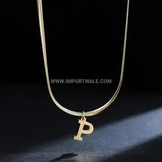 Personalized Stainless Steel Initial Letter Pendant Necklace with Link Chain