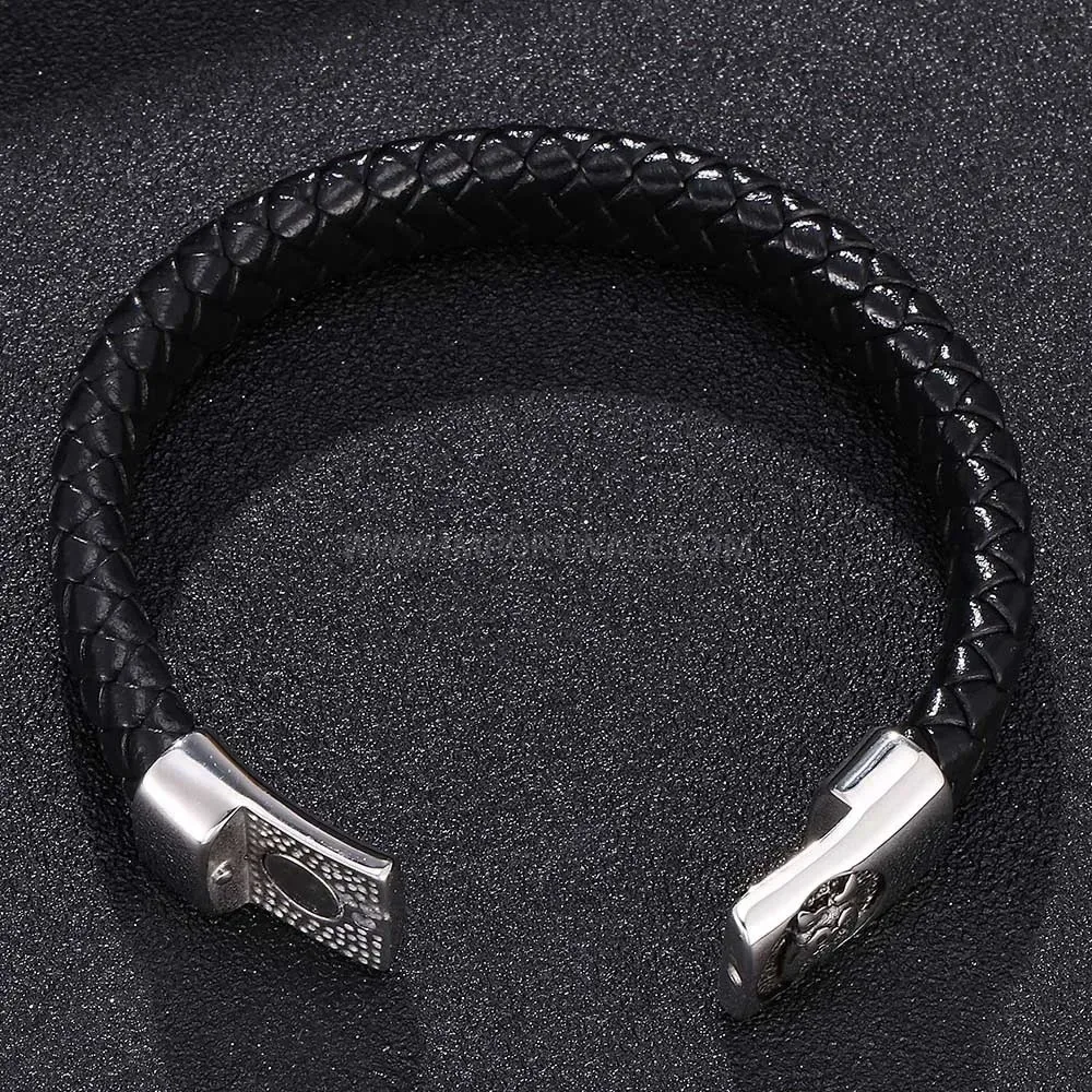 Owl Detail Genuine Leather Bracelet With Stainless Steel Magnetic Clasp