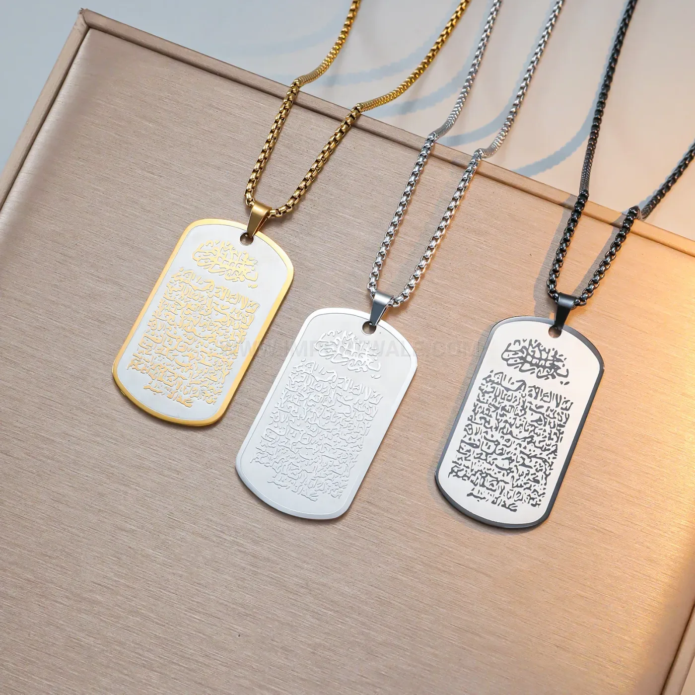Classic Stainless Steel Heart Pendant Necklace with Islamic Arabic Calligraphy