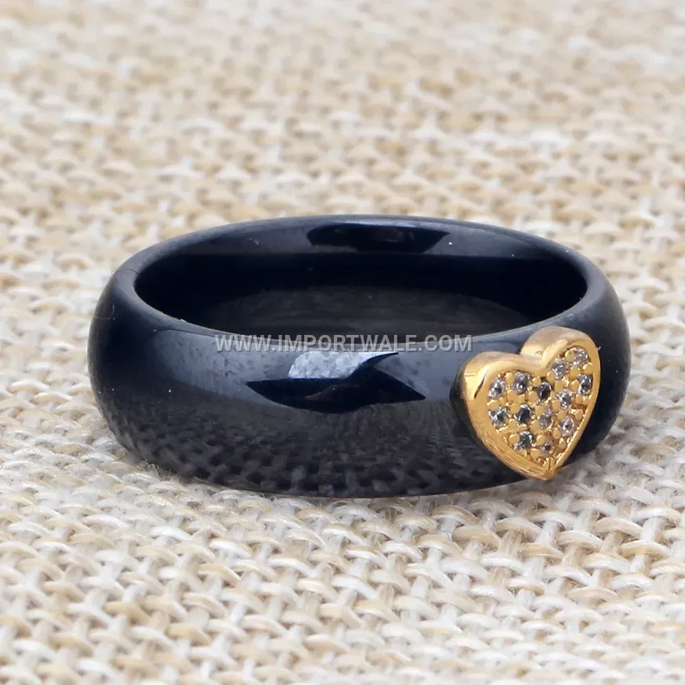 Minimalist Heart Zircon Micro-Pave Ceramic Titanium Couple Ring