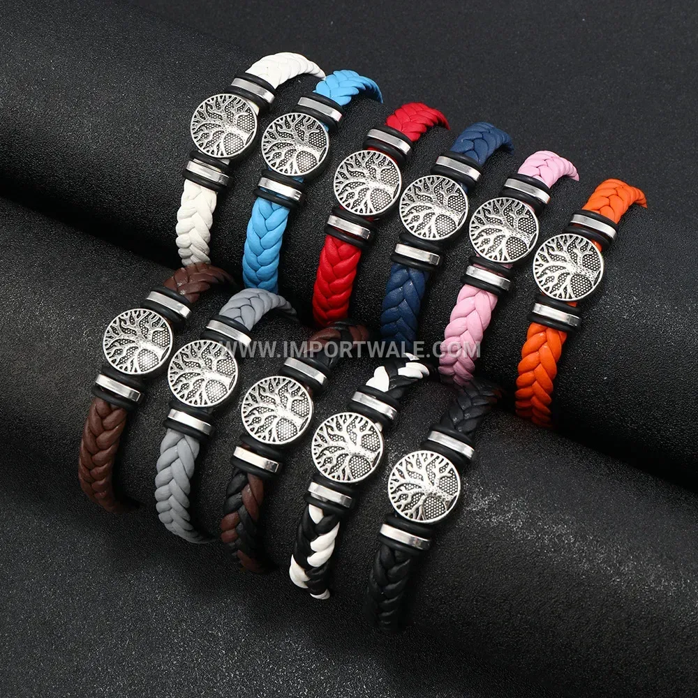 Tree of Life Braided Leather Men's Magnetic Bracelet