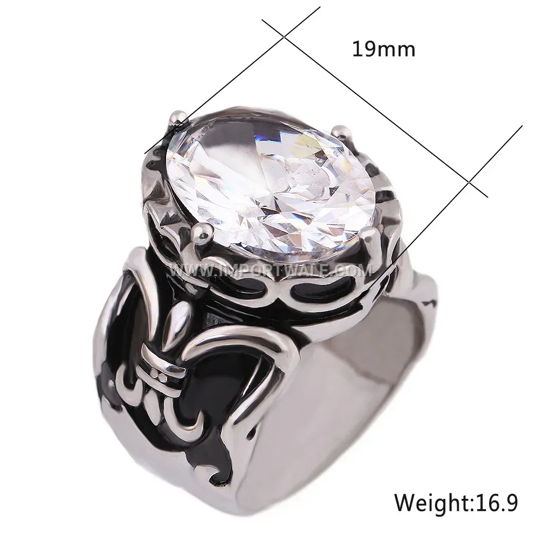 Gothic Rhinestone Wave Stainless Steel Band Ring