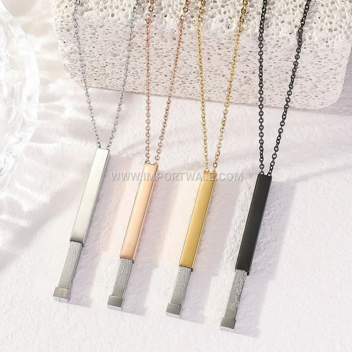 Stainless Steel Pull Hidden Islamic Calligraphy Pendant Link Chain Necklace