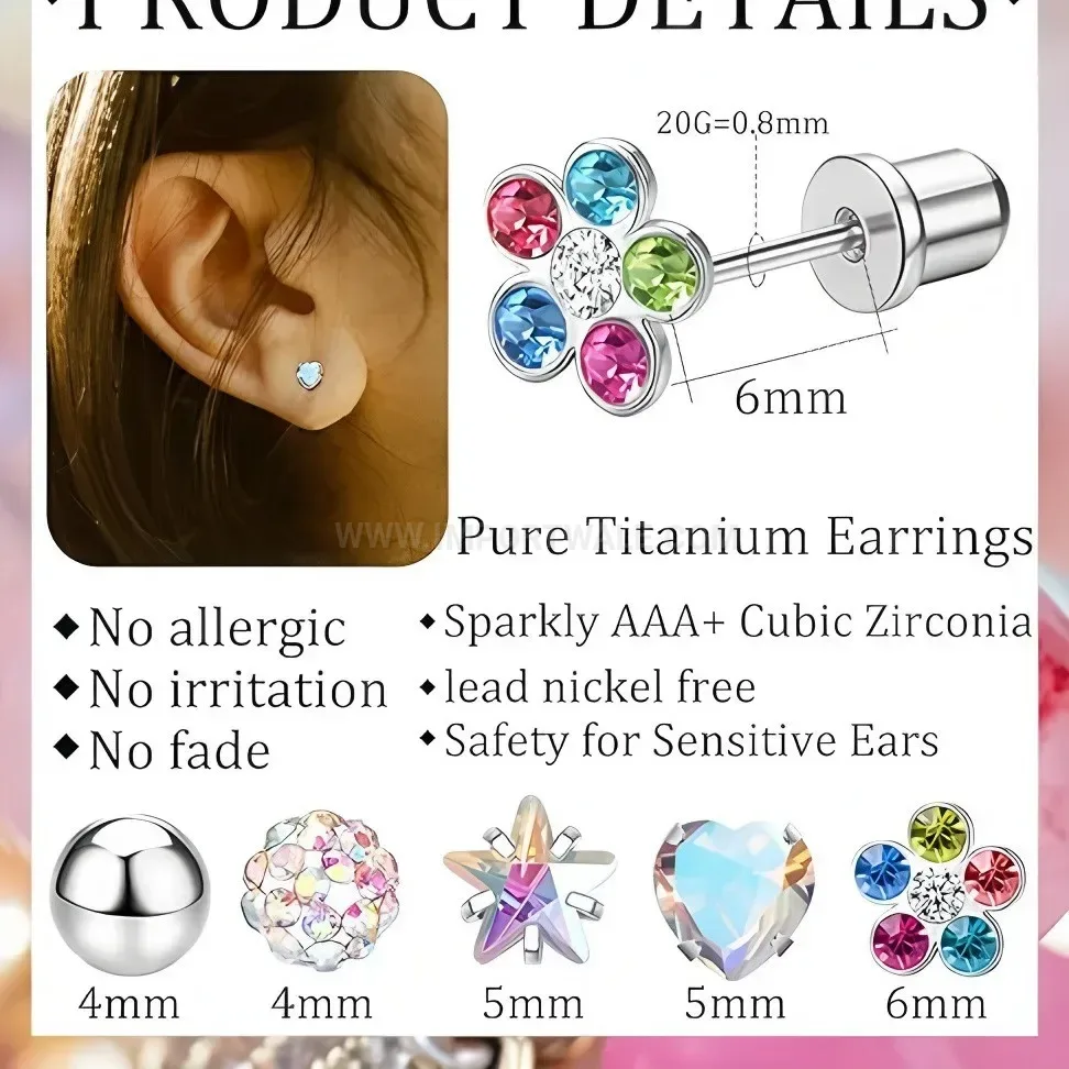 Fashion Colorful Zircon And Pearl Stainless Steel Piercing Stud Set