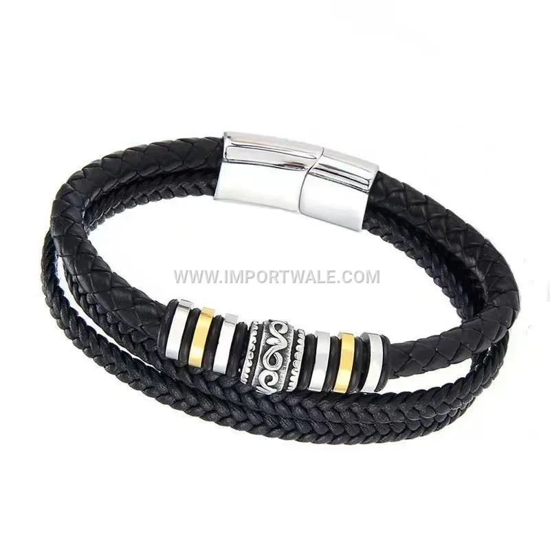 Handcrafted Multi-Layer Braided Leather Bracelet with Alloy Clasp