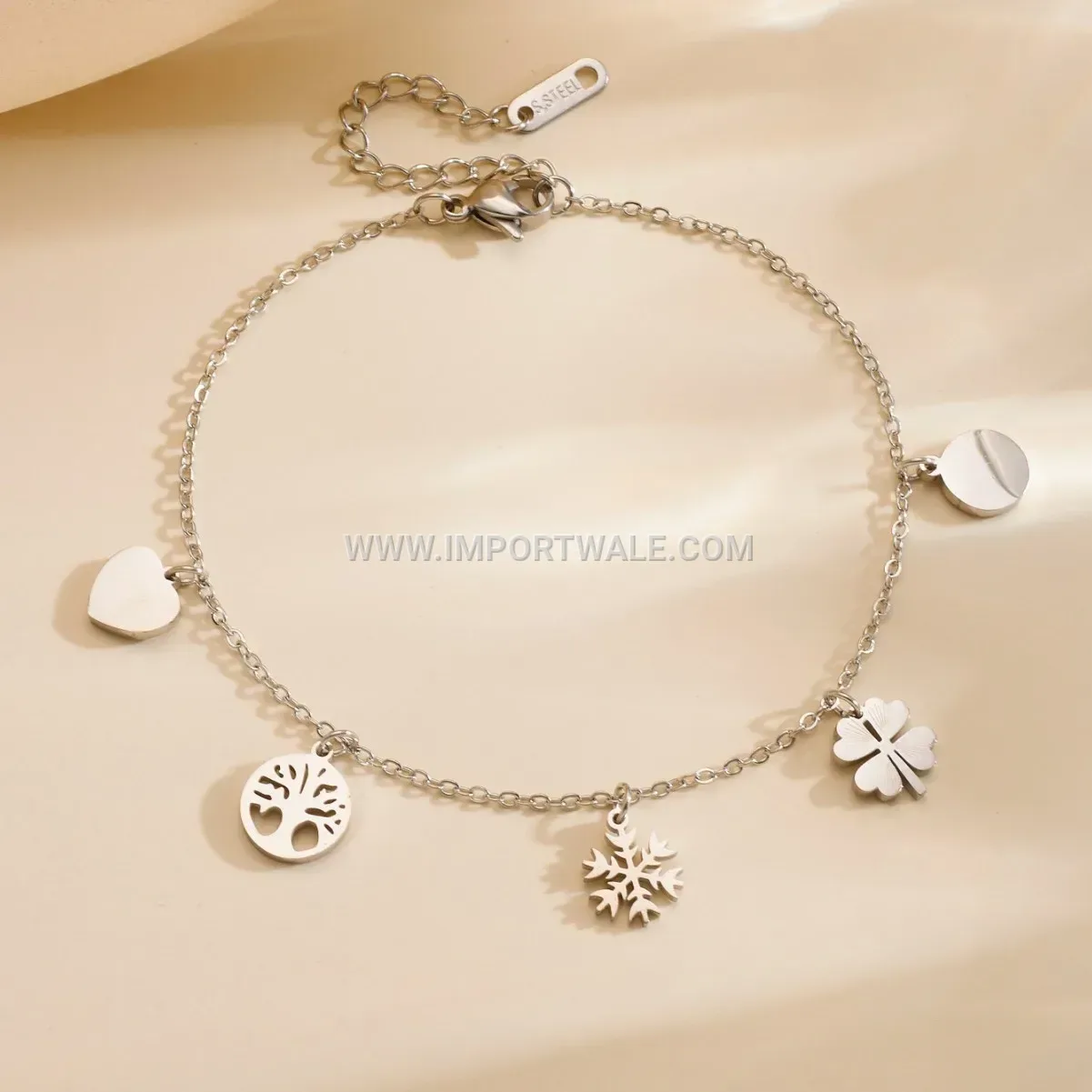 Vintage Snowflake Stainless Steel Charm Anklet