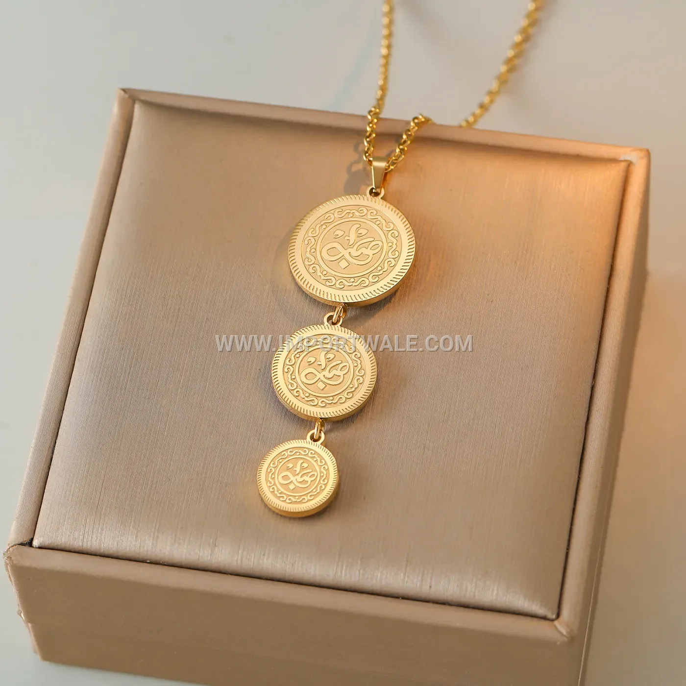 Stainless Steel Round Allah Pendant Necklace and Earrings Set