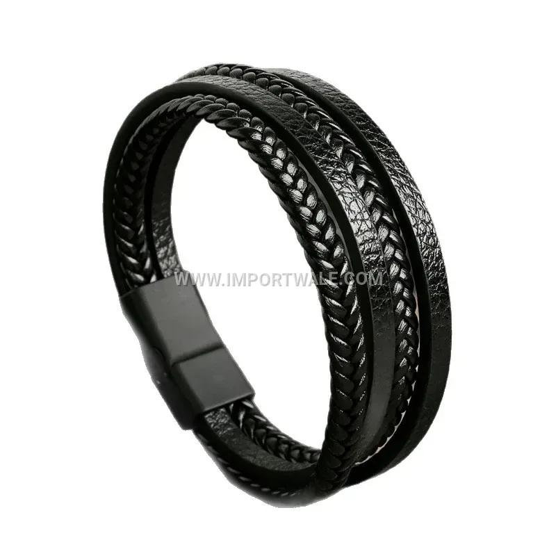 Men Braided Multi Layer Leather Bracelet Clasp Bangle Wristband