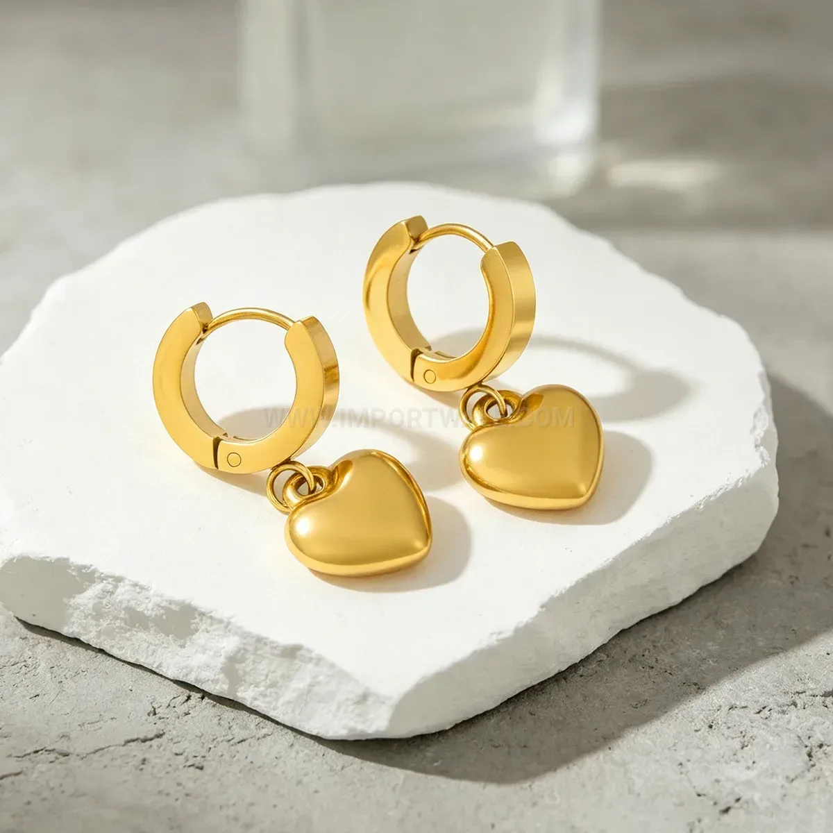 Gold Heart Stainless Steel Hoop Earrings