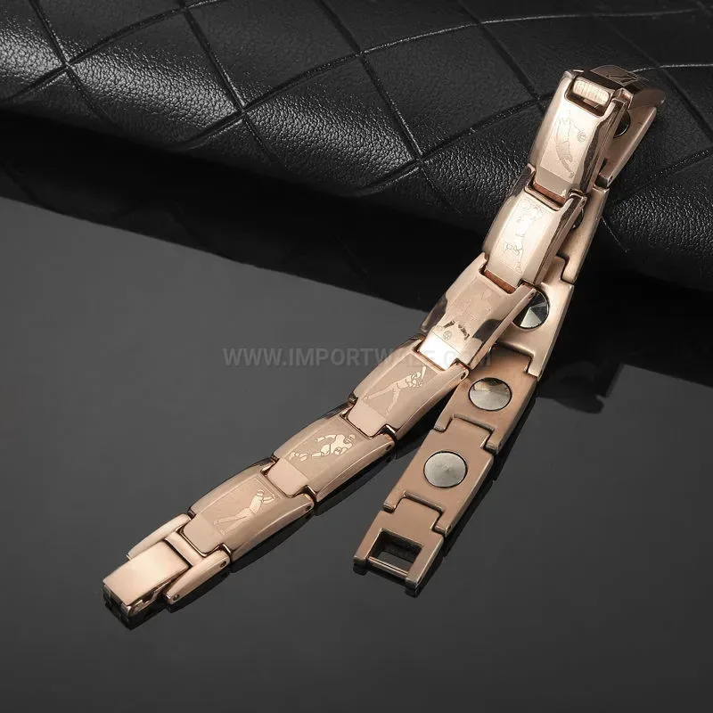 Bold Pure Titanium Bio Magnetic Golf Pattern Link Bracelet