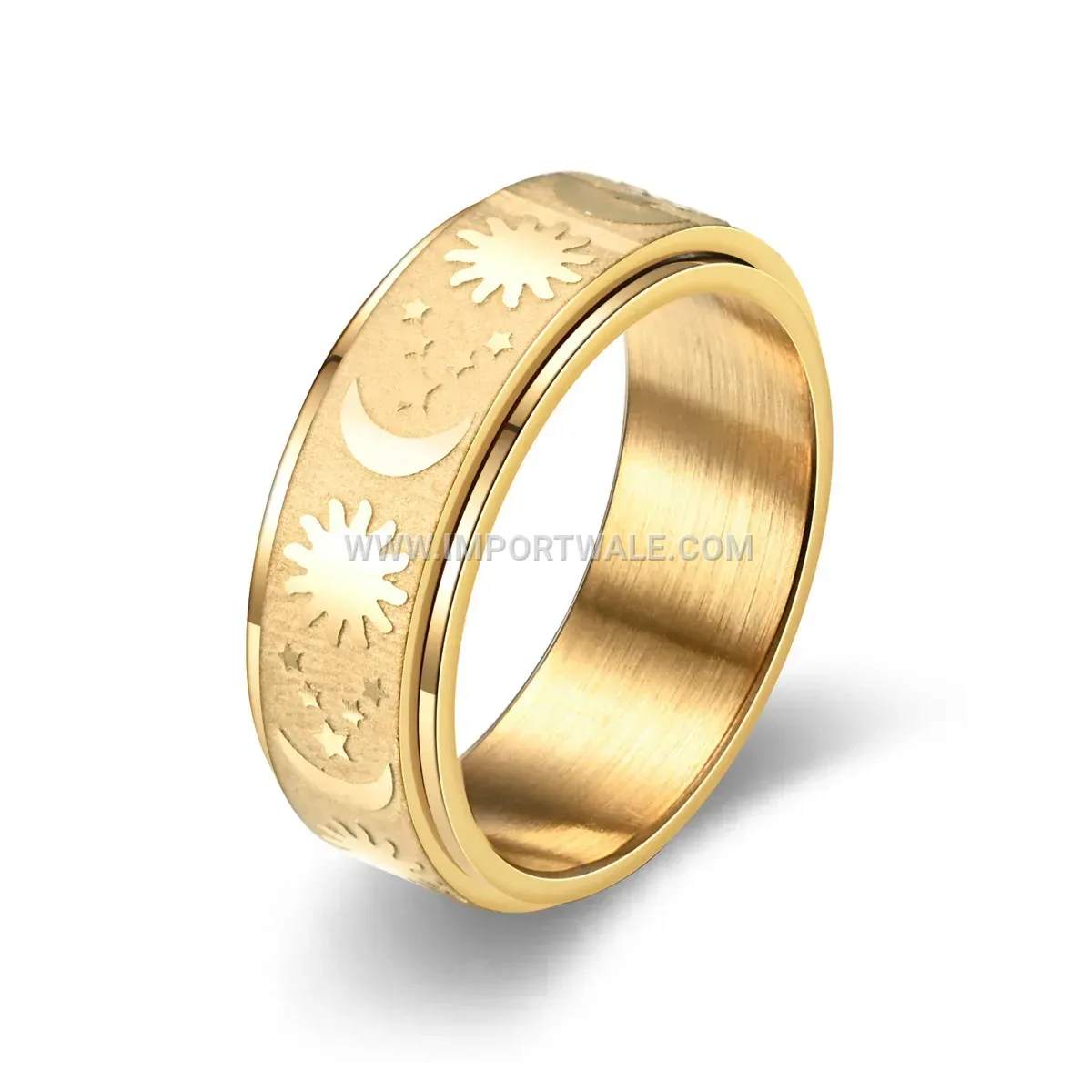 Stainless Steel Spinner Band Ring with Engraved Detail