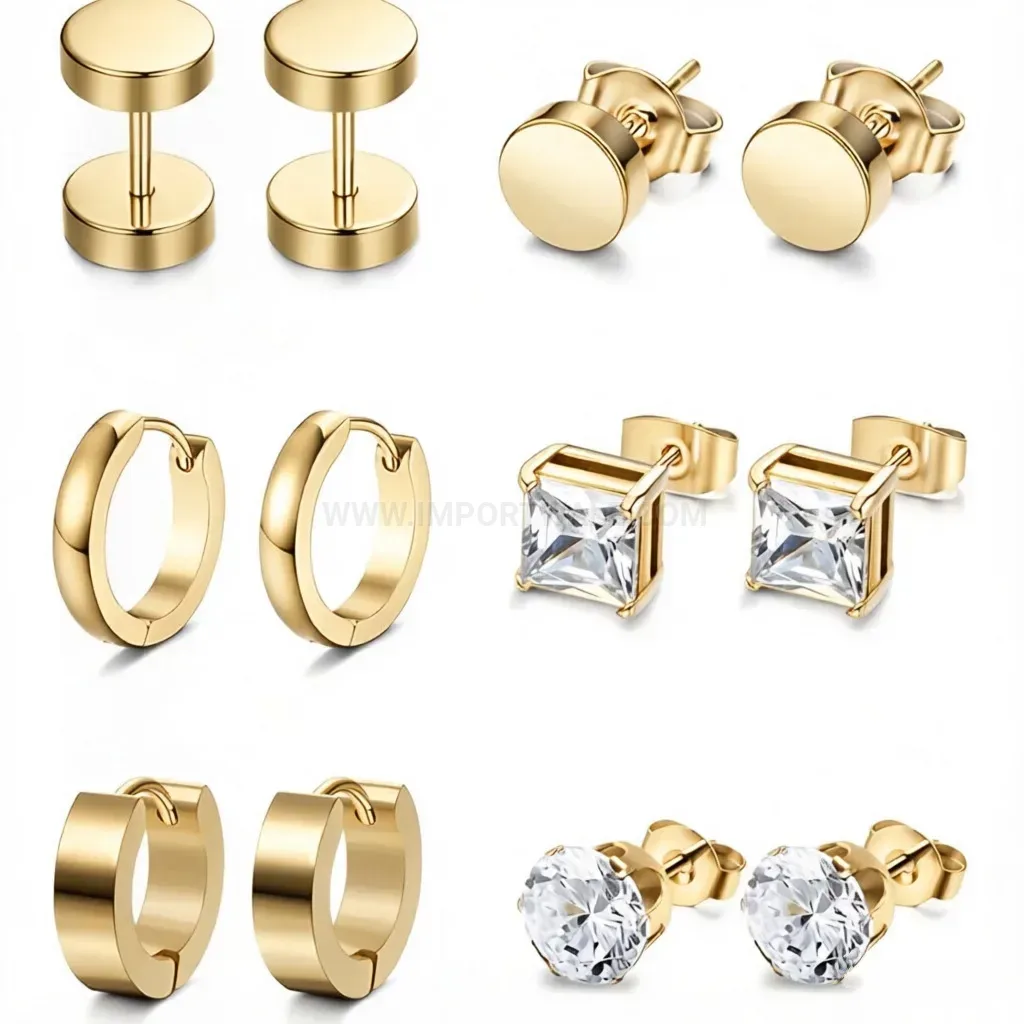 Bold Minimalist Titanium Steel Geometric Ear Stud Hoop Set
