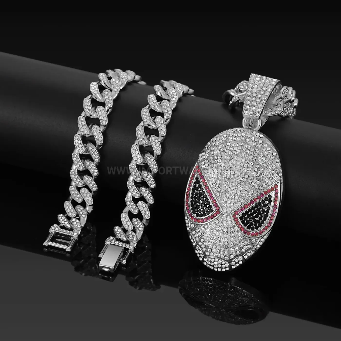 Iced Out Spider Mask Pendant Cuban Chain Necklace