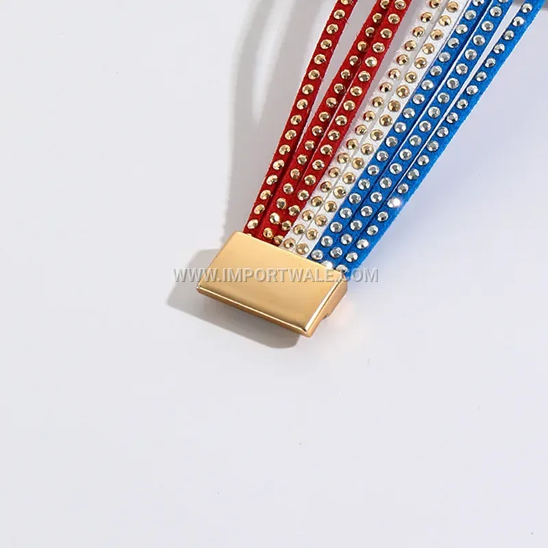Tricolor Faux Leather Studded Wrap Bracelet with Magnetic Clasp