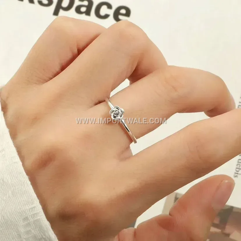 Delicate Rose Engraved Stainless Steel Ultra Thin Band Ring