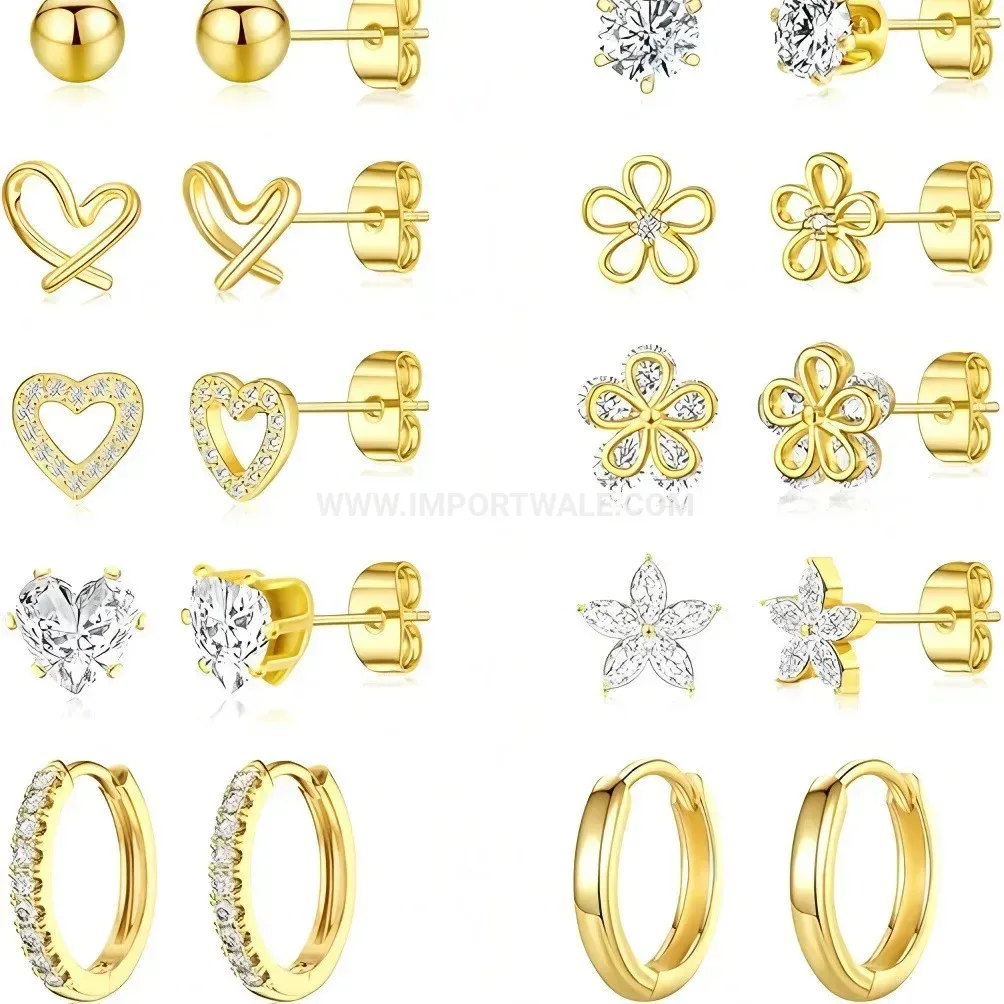 Chic Integrated Floral Cubic Zirconia Stainless Steel Cartilage Piercing Set
