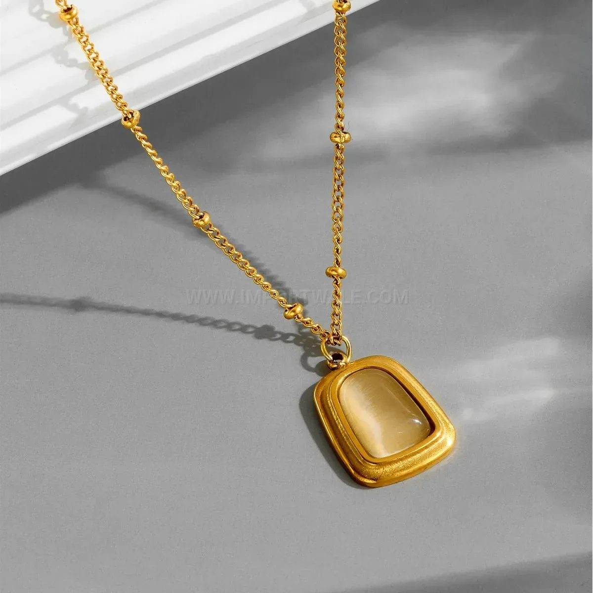Designer Geometric Cat Eye Stone Titanium Steel Pendant Necklace Set