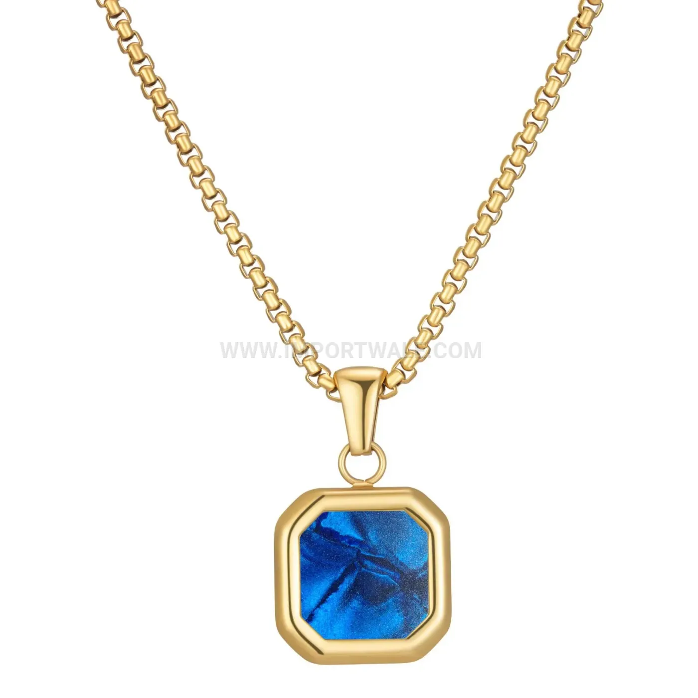 Geometric Inlaid Square Stainless Steel Pendant Necklace