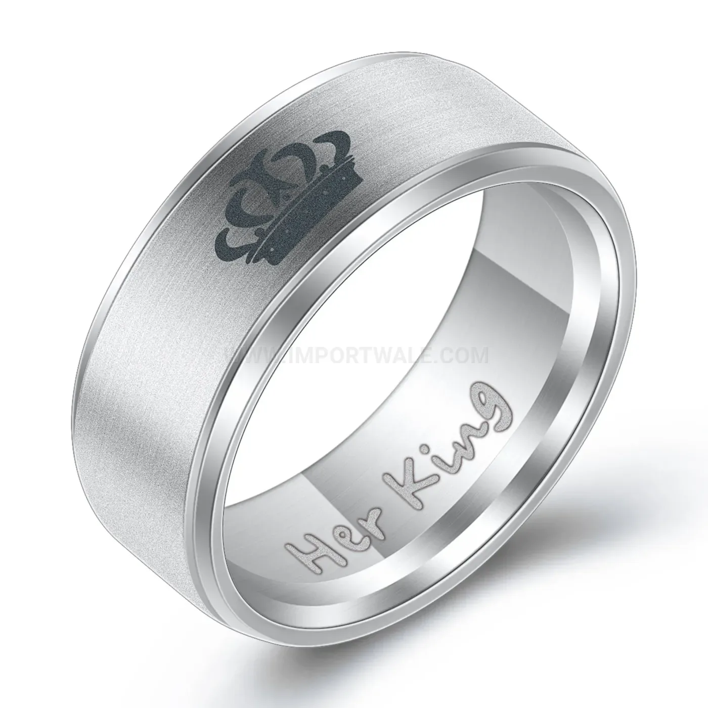 Trendy Laser Engraved King Queen Stainless Steel Couple Band