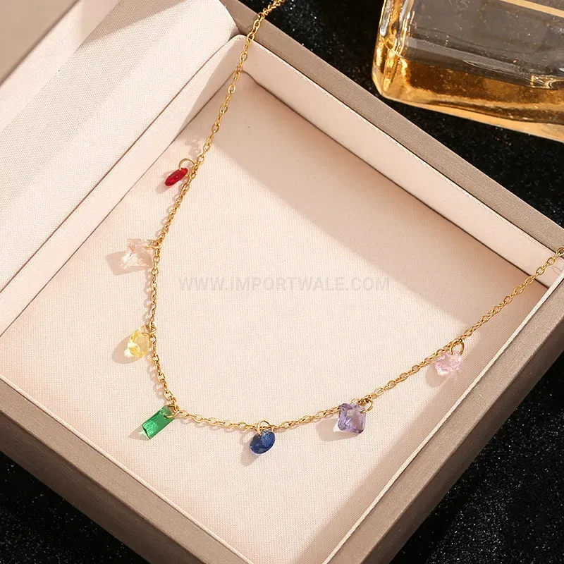 Fashion Multicolor Crystal Gold-Plated Titanium Steel Jewelry Set
