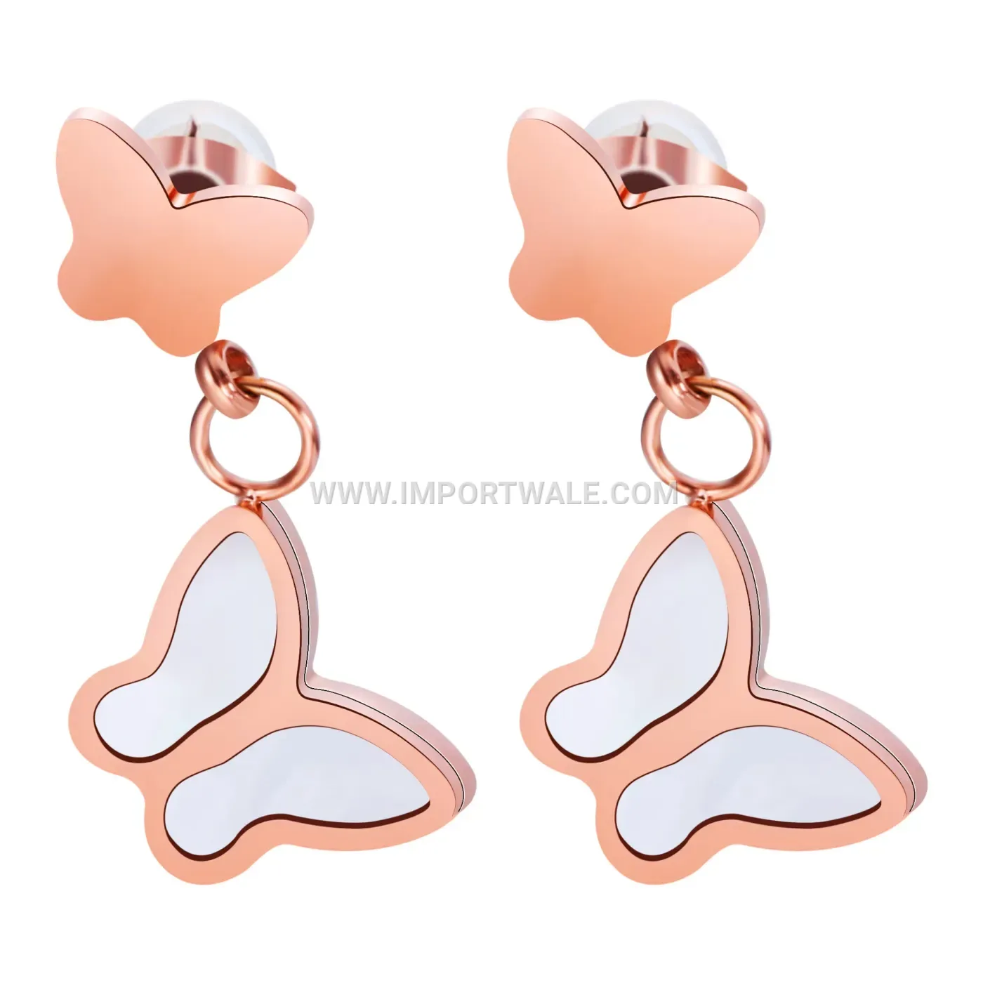 Polished Butterfly Shell Inlay Stainless Steel Stud Earrings