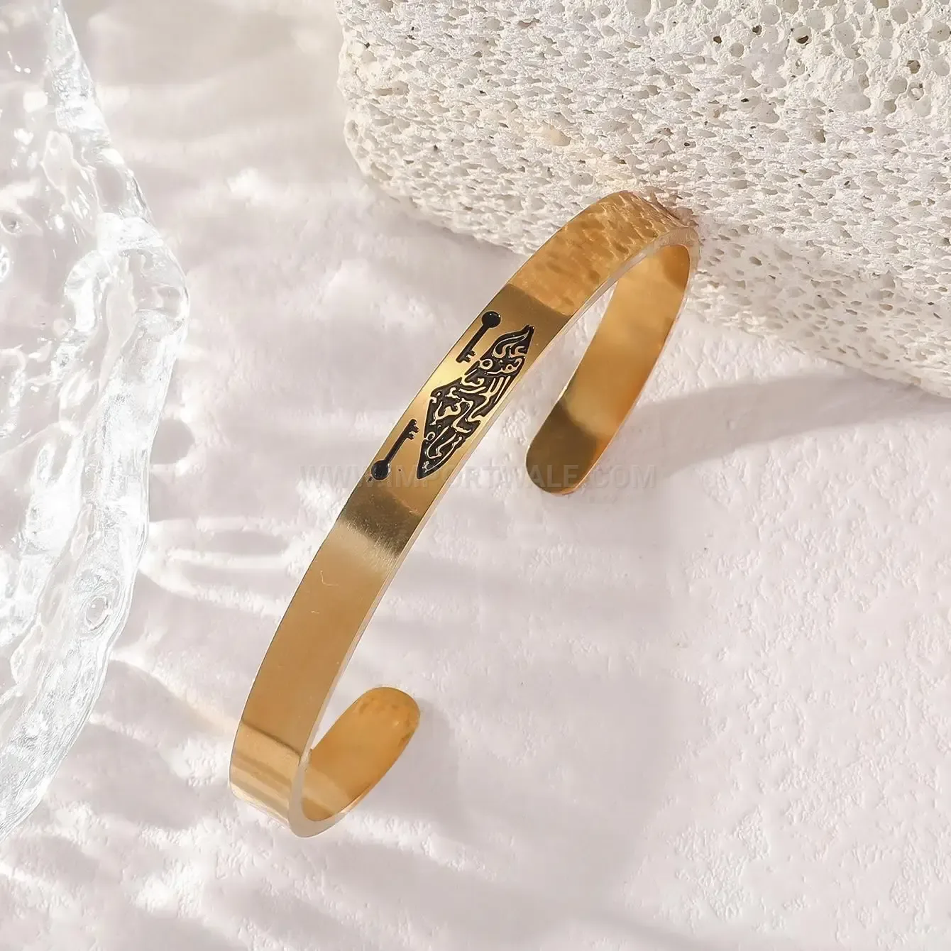 Stainless Steel Arabic Map Calligraphy Open Cuff Bracelet