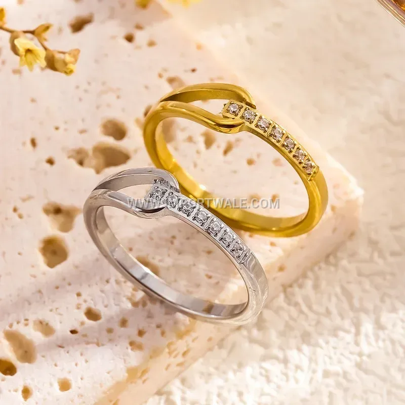 18K Gold Plated Geometric Zircon Stainless Steel Ring