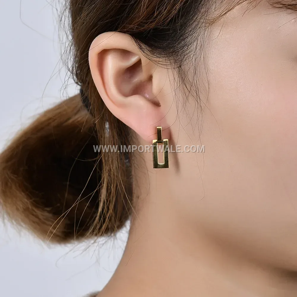 Hollow Rectangular Stainless Steel Drop Earrings