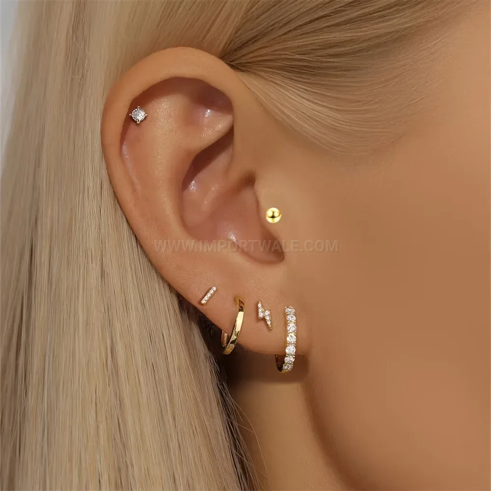 Modern Minimalist Celestial Stainless Steel Stud and Hoop Earring Set