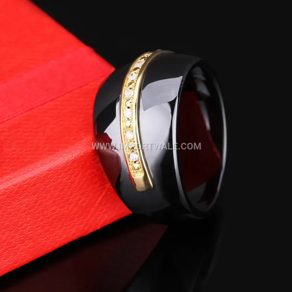 Two-Tone Ceramic Stainless Steel Crystal Band Ring