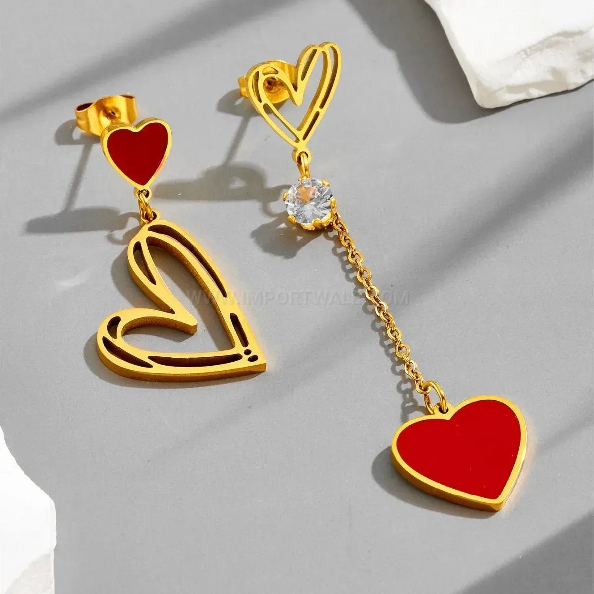 Modern Gold Tone Titanium Steel Red Heart Zircon Necklace