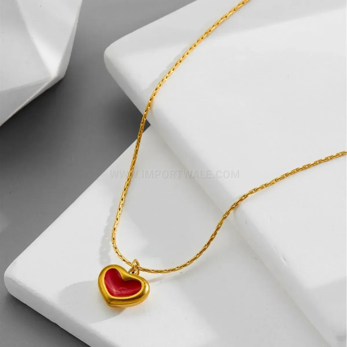 Chic Red Enamel Heart Pendant Gold Titanium Steel Choker