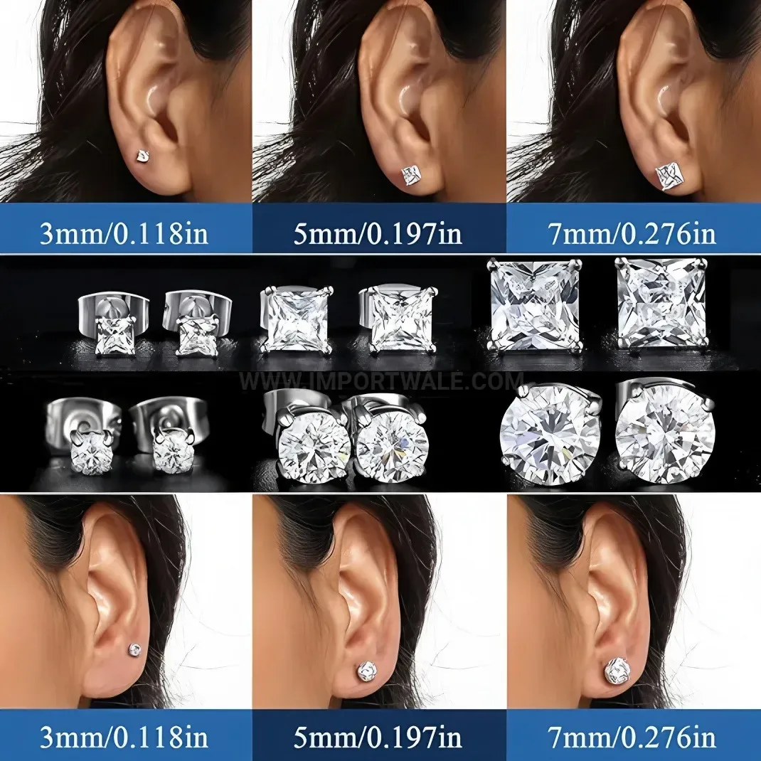 Classic Titanium Steel Four-Prong Stud Earrings Set