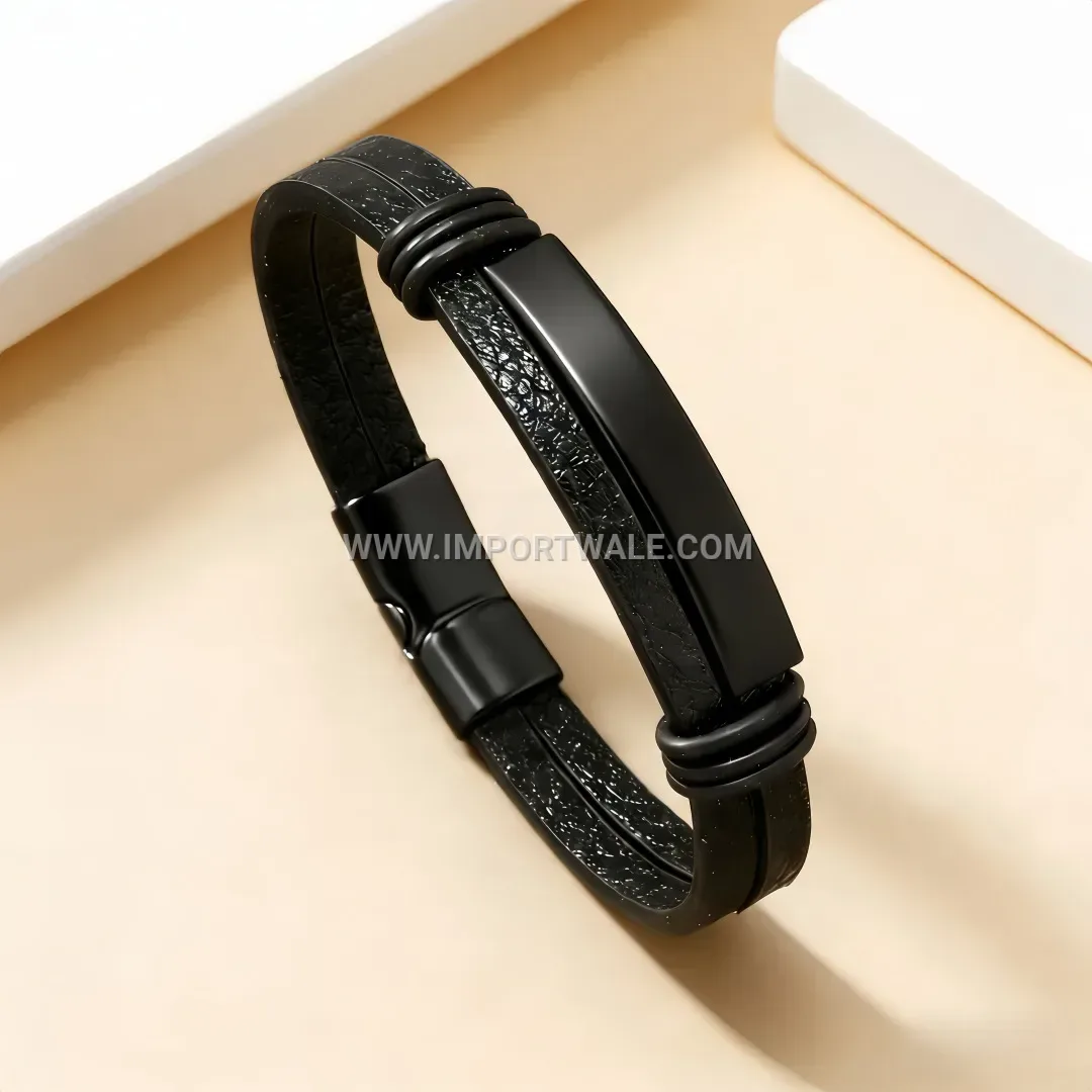 Woven Leather Men Wrap Bracelet with Metal Clasp