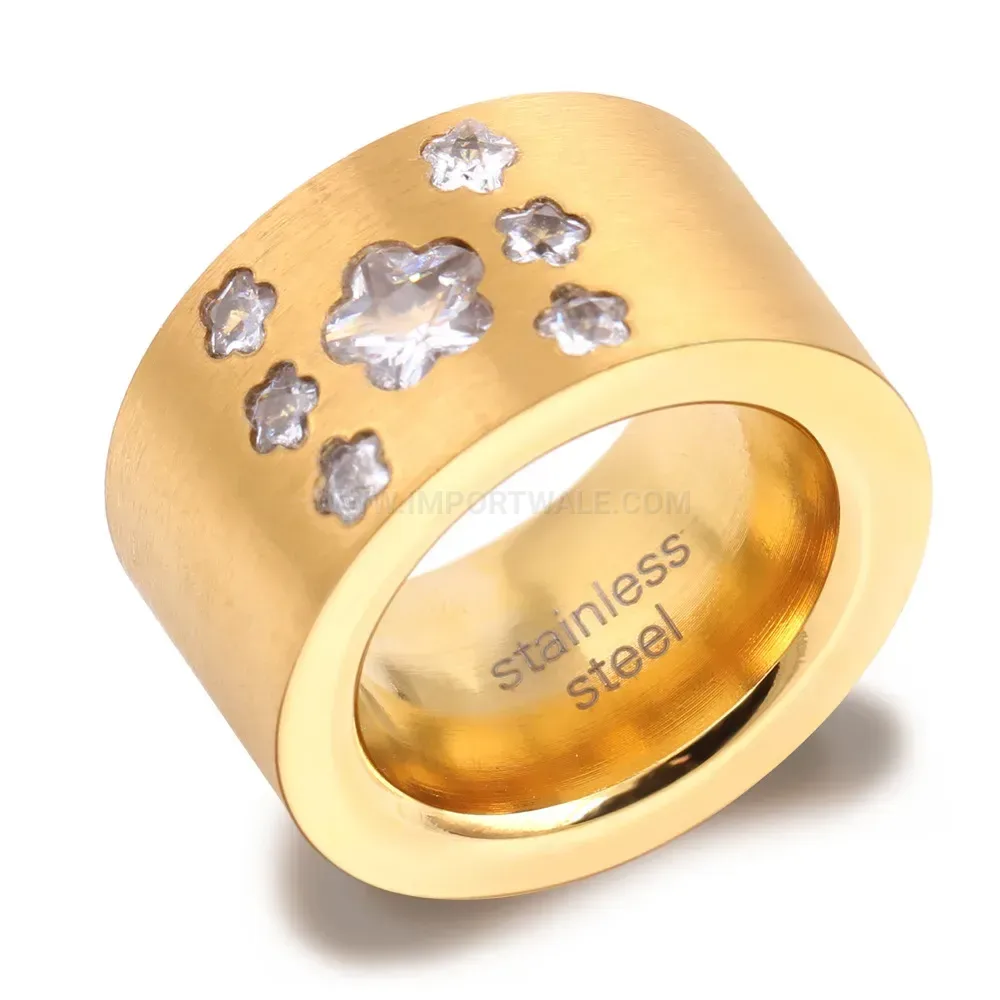Floral Crystal Cluster Gold Stainless Steel Statement Ring