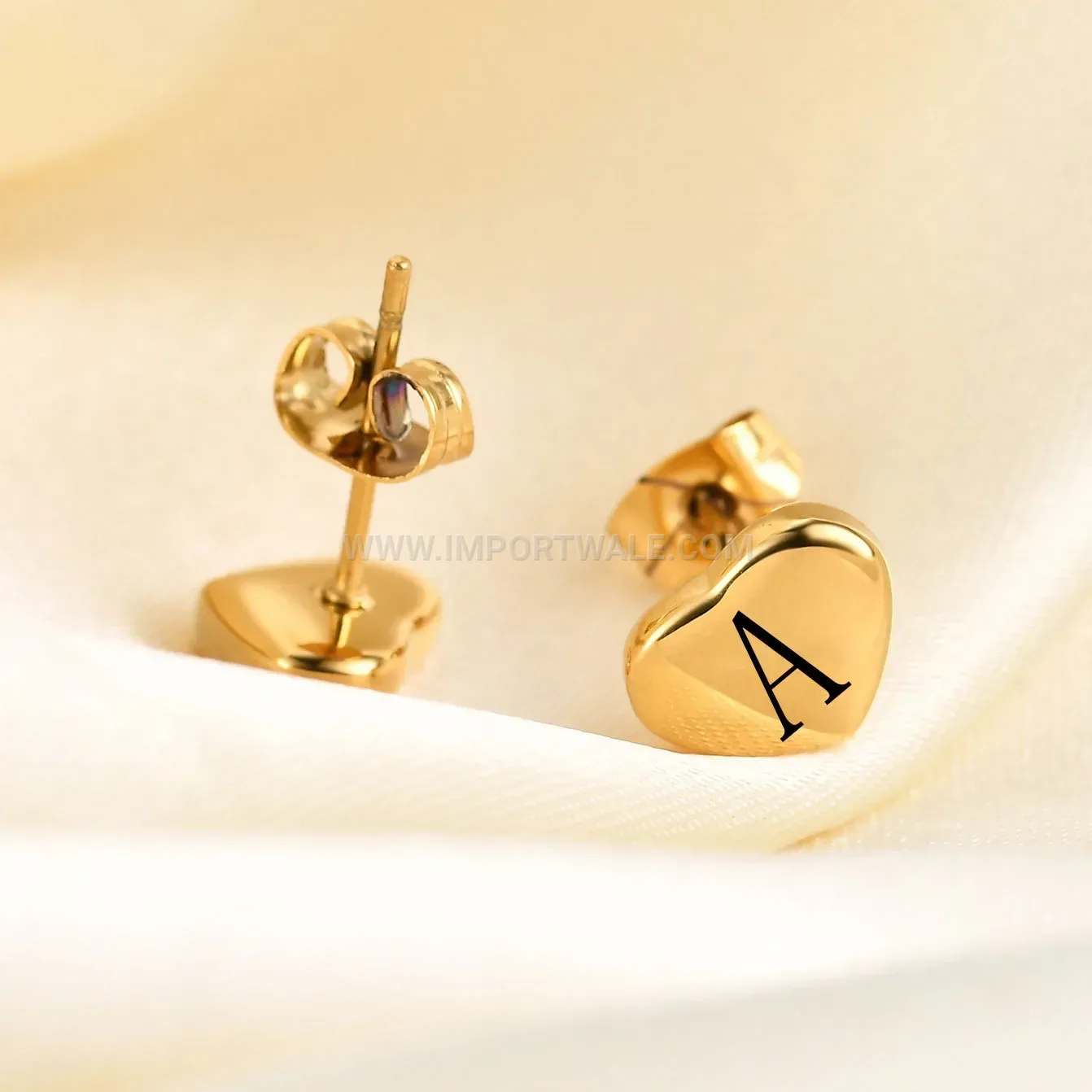 Engraved Alphabet Heart Stainless Steel Stud Earrings