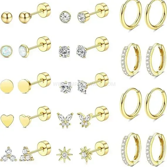 Stylish Gold Plated Brass Green Zirconia Studs with Stainless Steel Pin